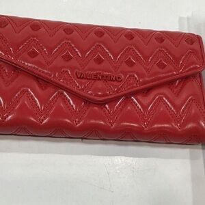 NEW!! Mario Valentino Red Leather Quilted Women's Studded Wallet